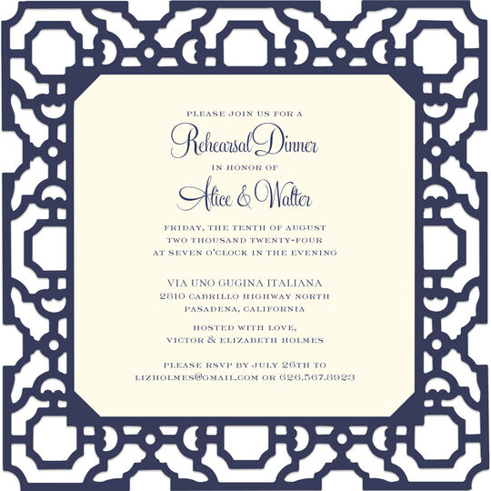 Navy Filigree Die-cut Frame Invitations